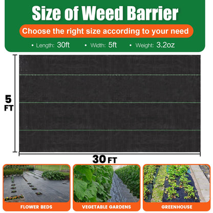 GRASSCLUB 5 x 30 Feet Weed Barrier Fabric Garden Landscape Weed Blocker Woven Fabric Heavy Duty Ground Cover Mat