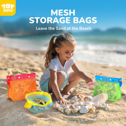 TOY Life Collapsible Beach Bucket Toys for Kids Beach Essentials with Portable 3 Seashell Bags & 3 Silicone Collapsible Sand Bucket & Shovels Travel Sand Toys Sandbox Toy for Fishing, Beach Party