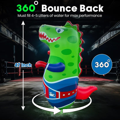Marwan Sports Punch, Light & Roar Dinosaur Punching Bag – 47" Inflatable Bop Bag for Kids Ages 3-14 | Bounce-Back Toy with Lights & Roaring Sounds | Active Play Gift for Toddlers & Children
