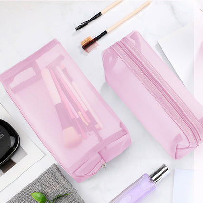 Boao 6 Pieces Mesh Makeup Bags Mesh Cosmetic Bag Portable Travel Organizing Zipper Pouch Toiletries Makeup Pouches for Home Office Travel Accessories (Green and Pink)