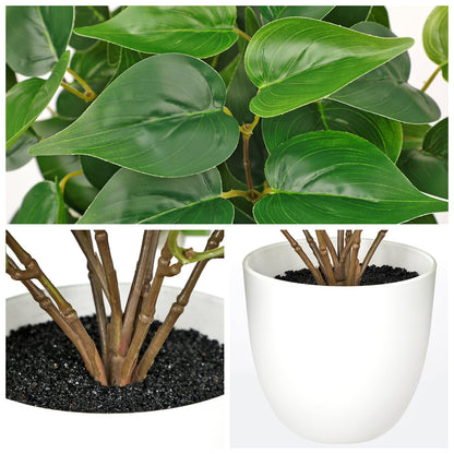 Artificial Pothos Plants in White Pot - 15.7" Fake Philodendron Plant Indoor Silk Faux Pothos Plants Faux Greenery Potted Small Artificial Potted Plant for Office Desk Shelf Bathroom Home Decor
