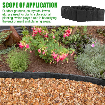 Garden Edging Border NO DIG, with Landscape Edging Anchoring Spikes, Black Stone Effect Plastic Lawn Edging Fencing, Interlocking Yard Lawn Edging for Flower Bed | 16 Ft | 20Pcs | Black |
