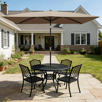Garvee 10' x 6.5' Rectangular Patio Umbrella, Outdoor Table Umbrella with Crank and Push Button Tilt, Market Umbrella Sun Umbrella with 6 Sturdy Ribs Tilt for Garden, Deck, Lawn, Pool -Tan