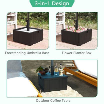 Helios&Hestia 3-in-1 Plastic Patio Umbrella Base Stand Weight with Wheels 176lbs with Sand Filled, Can be Used as Outdoor Coffee End Table, Flower Planter Box, Fits 7 to 11ft Market Umbrellas, Black