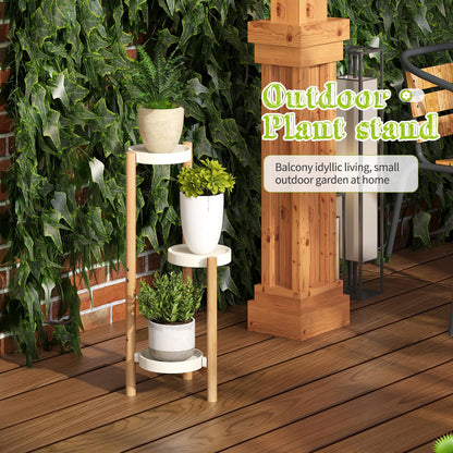 BMOSU Plant Stand For Indoor Outdoor Bamboo 3 Potted Holder Shelf Plant Rack Plants Corner Plant Shelf Plant Display Rack(White)