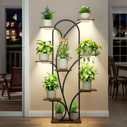 POZILAN Plant Stand Indoor with Grow Light, 55.6" Corner Plant Shelf Indoor, 8 Tiered Tall Plant Stands for Indoor Plants Display Rack Holder, Flower Stand for Balcony, Living Room, Patio