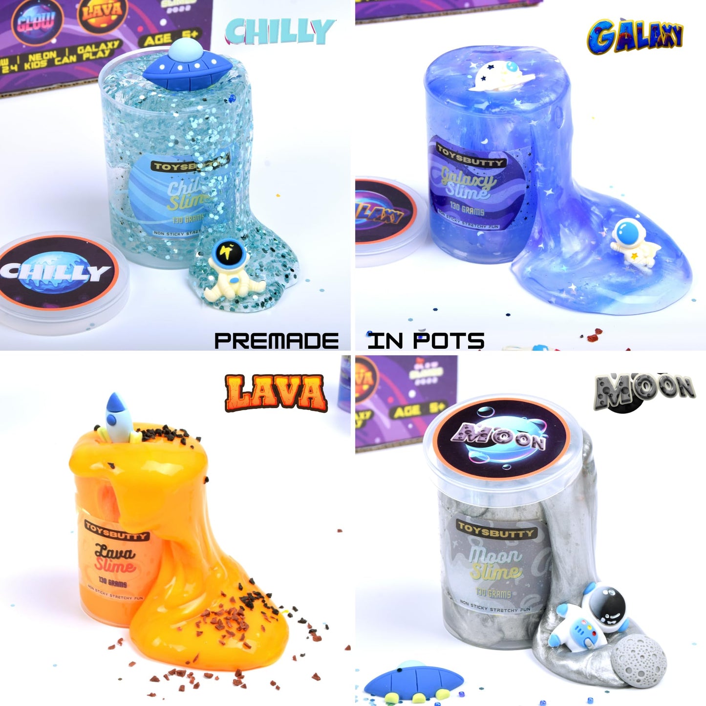 FINOCLAY Galaxy Slime Kit for Kids, 6 Pack Different Scented Strechy Metallic Slime with 15 Space Charms and Mixins, Glow Neon & Clear Putty Toy Set for Girls Boys, Space Adventure Party Toy