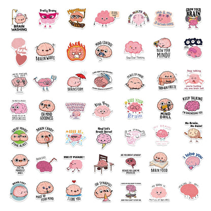 Funny Brain Stickers for Adults, 50PCS Cute Cartoon Brain Stickers Bulk,Vinyl Waterproof Mental Sticker for Water Bottle,Laptop,Phone,Scrapbook,Body Organ Biology Decals