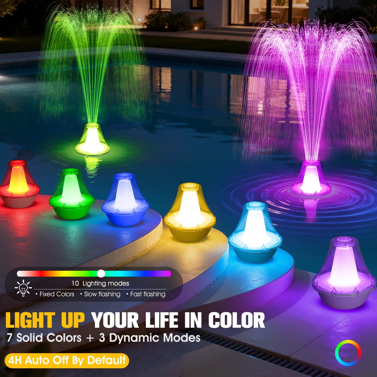 2026 Pool Fountain with Remote,Rechargeable Floating Pool Fountains with 10 Light Show,Pool Water Fountain Pump with Anchor,3 Spray Modes Swimming Pool Fountains for Inground Above Ground Pool-White