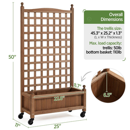 Yaheetech 2pcs 50" H Raised Garden Bed with Trellis & Wheels Standing Vertical Horticulture Planter Box for Vine Climbing Plants, Flowers, Herbs Brown