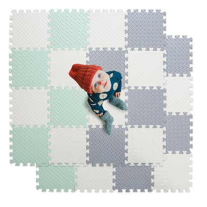 Tamiplay Foam Floor Mats for Kids, 12 x 12 Inch 16 Tiles 0.4" Thickness Foam Play Mat, Non-Toxic Square Interlocking Floor Mats Rubber Baby Play Mat for Toddlers(White/Gray/Bean Green)