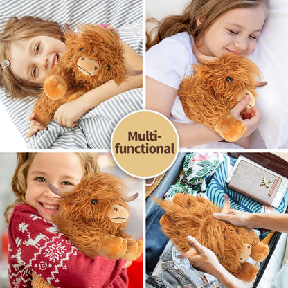 Highland Cow Stuffed Animals, Microwavable Stuffed Animal Adorable Fluffy Highland Cow Plush for Warmth Comfort, Heatable Coolable Lavender Scent Toy, Cute Soft Plushies Gift for Kid Boy Girl & Adult