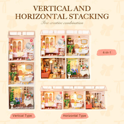 ROBOTIME Super Creator Kits, DIY Miniature House Kit with LED, Plastic Mini House, Toy Building Set, Mini Figures Construction for Teens &Adults, Craft for Home Decor Unique Gift (Lovely Pink Bedroom)
