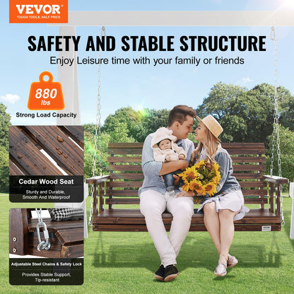 VEVOR Outdoor Wooden Porch Swing, 880lbs 4.5FT Heavy Duty Haning Porch Swings Bench Chair for Patio, Garden and Courtyard
