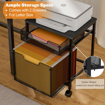 Rolling File Cabinet Cart, Printer Stand with Storage Drawer, Mobile Filing Cabinet on Lockable Wheel, Printer Cart with Hanging File Folder Organizer Beside Under Desk for Office Home(Patent Pending)