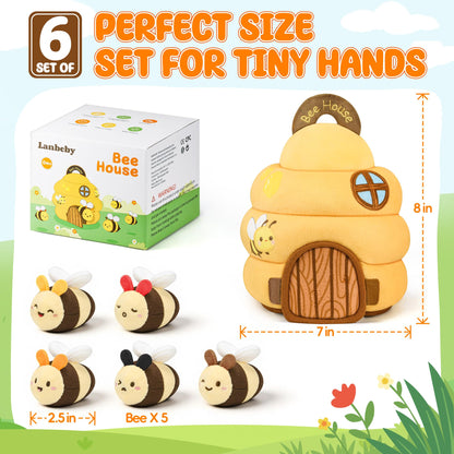 Baby Toys 6-12 Months - Beehive Infant Toy with 5 Sensory Bees Stuffed Animals, Crinkle, Rattle, Mirror & Music, Montessori Toys for 6 7 8 9 10 11 12 Month Old Baby Boys Girls Birthday Christmas Gift