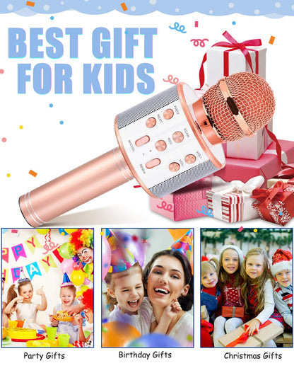 Dodosky Toys for Girls Age 5-12, Wireless Bluetooth Karaoke Microphone for Kids Popular Toys for 5 6 7 8 9 10 11 12 Year Olds Girls Boys Best Gifts for 5-12 Year Olds Girl Boy Teen - Champagne