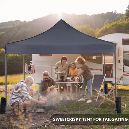 OLIXIS 10x10 Ft Pop Up Canopy Tent, Waterproof Portable Outdoor Shade Canopy with Sand Bags for Beach, Backyard Parties & Events, Charcoal