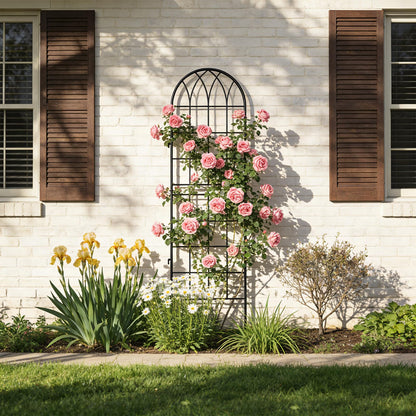 4 Pack Metal Garden Trellis for Climbing Plants, Black Metal Garden Trellis for Vines Plant Rose Vegetable Support,Large Decorative Outdoor Trellis