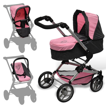 Baby Doll Convertible Stroller 3 in 1 Bassinet and Rear Facing Seat Buggy Foldable Toy Pram for Girls Toddlers Kids Swiveling Wheels Travel System Carriage Combo