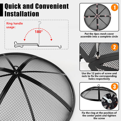 Fire Pit Spark Screen, Fire Pit Screen 40 Inch Round with Handle & Poker, Collapsible Heavy Duty Mesh Fire Pit Cover Fire Pit Lid for Outdoor/Patio/Backyard/RV Camping/Beach