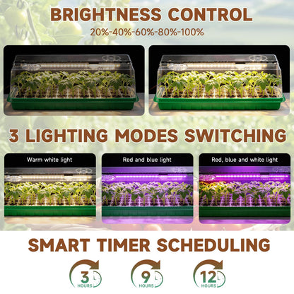 Seed Starter Tray with Grow Light, Seed Starter Kit Full Spectrum with 5 Dimmable Brightness & Timer, Indoor Plant Grow Tray for Beginners & Seasoned Gardeners, Gardening Gifts (Green, 144 Cells)