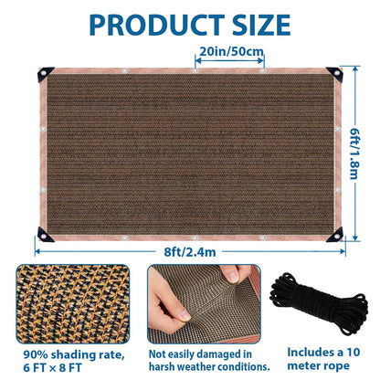 LCYFBE 90% Shade Cloth Sun Shade Fabric Privacy Screen Shade Cover for Patio Garden Pergola Shade Cover Canopy with Gromments, 6 x 8 FT, Mocha