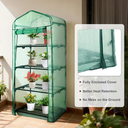 Aoodor 27x19x63 Inch 4 Tier Upgrade Greenhouse with Protective PE/PVC Base for Tidier and Cleaner Indoor Outdoor Gardening on The Deck, Patio or Backyard, Green