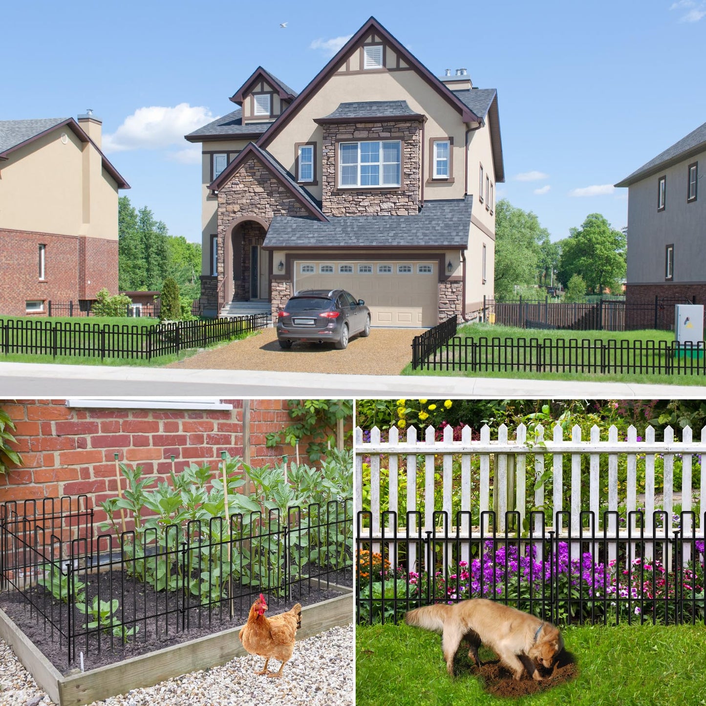 26 Panels No Dig Animal Barrier Fence, 13in(H) x 37ft(L) Garden Edging Border Fencing, Rustproof Metal Stakes Decorative Garden Fence, Dog Digging Defense Fencing Barrier for Outdoor, Yard, Patio