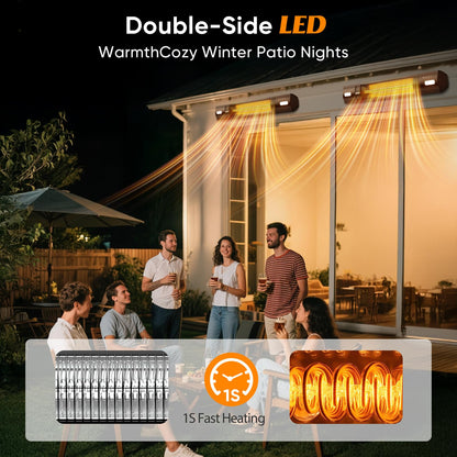 YESERLI Wall Mounted Patio Heater with LED Light, 1500W Electric Outdoor Heater, Fast Carbon Infrared Heating with Remote & Timer, IP65 Waterproof for Backyard, Gazebo and Outside Evening