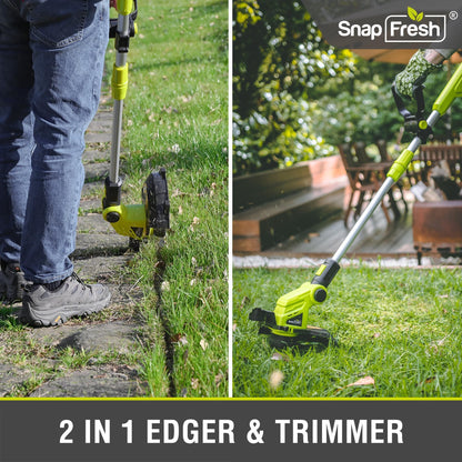 SnapFresh 20V Cordless String Trimmer, 12" 2-in-1 Weed Wacker and Lawn Edger with Wheels, 8000 RPM Auto Feed Spool, 2.0Ah Battery and Fast Charger Included, Lightweight Battery Powered Weed Eater
