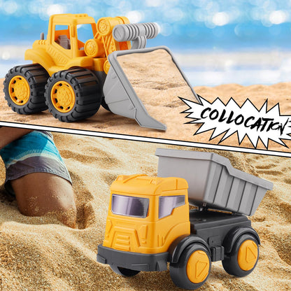 IOKUKI Long Shovel Sand Beach Toys with Big Excavator Toy, Dump Truck Toy, Construction Toys, Sand Castle Toys for Beach, Beach Rakes, Molds, Mesh Beach Bag for Kids, Toddlers, Boys & Girls (31 PCS)
