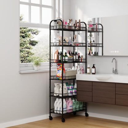 Qiaoxuan 6 Tier Slim Storage Cart with Wheels, Metal Mobile Shelving Unit Organizer Utility Cart for Office Bathroom Kitchen Laundry Room Narrow Places (10inches)