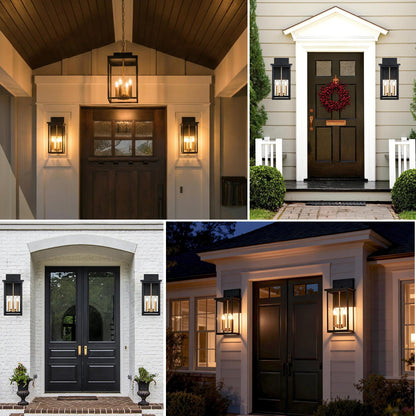 MELUCEE 3-Light Black Outdoor Wall Light Fixture, 16.5" Large Exterior Porch Light Wall Mount Farmhouse Outside Lantern Lights with Clear Glass for House, Patio, Front Door, Porch, Garage