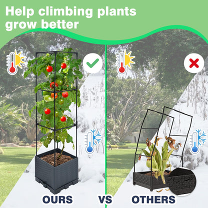 Sumloty Raised Garden Bed Planter Boxes, 1 Pack 44" Self-Watering Tomato Planter with Trellis for Climbing Vegetables Plants Grape Fruit Flowers,Use for Indoor Outdoor Garden Patio