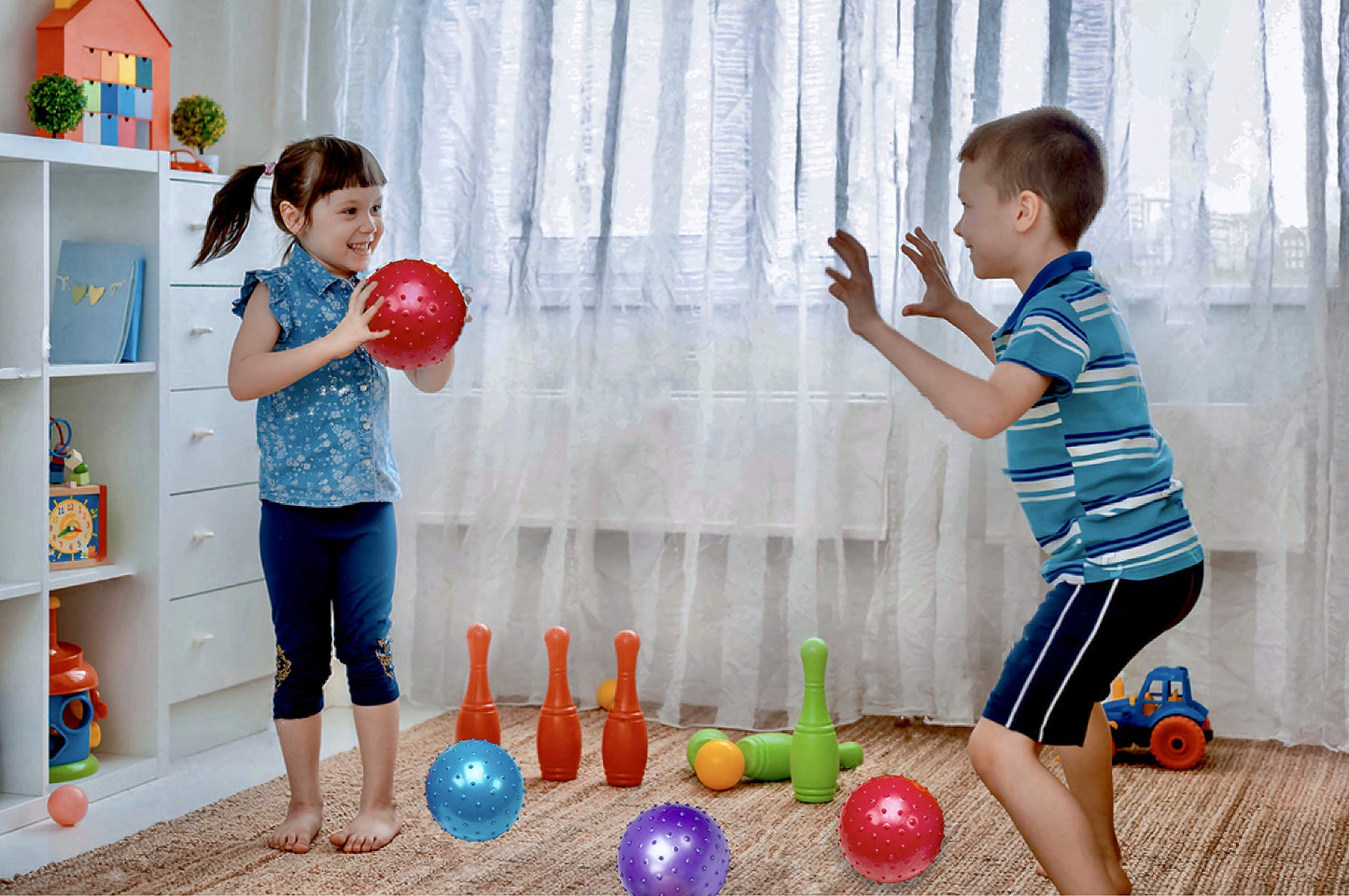 Bedwina Knobby Balls - (Pack of 6) Bulk 7 Inch Sensory and Spiky Massage Stress Balls for Toddlers, with Pump, Fun & Bouncy for Toddler, Kids Party Favors, Stocking Stuffers