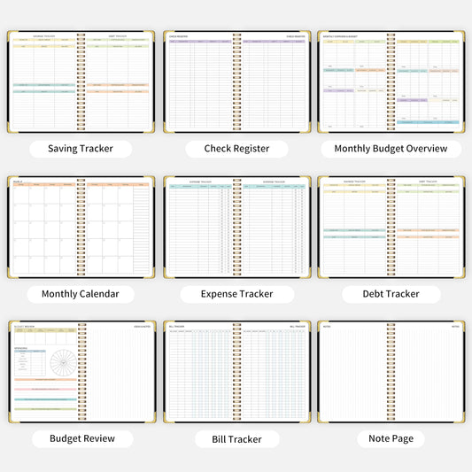 Budget Planner - Monthly Budget Book B5, Undated 12 Month Expense Tracker Notebook with Metal Corner Protectors & Bill Organizer, Hard Cover Financial Account Book for Women Men Home Business, Black
