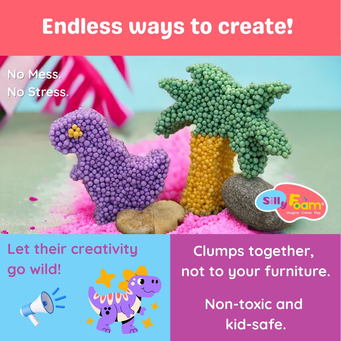Silly Foam, Creative Modeling Foam Beads, 2-Pack of 6 Primary + 6 Neon Pastel Blocks, No-Slime No-Mess, Perfect for Preschool, Kids, Arts & Crafts, Sensory Play, STEM, Travel Toy, Non-Toxic (Age 3+)