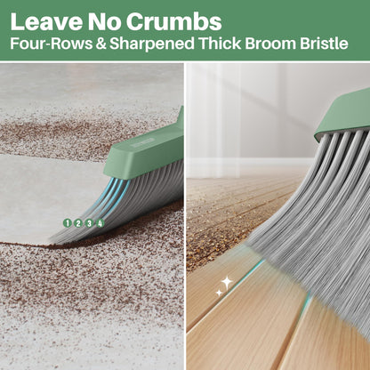 JOYMOOP Dark Teal Green Broom and Dustpan Set, Upright Angle with Built-in Comb Teeth, Ideal for Home, Office, Hardwood, Pet Hair