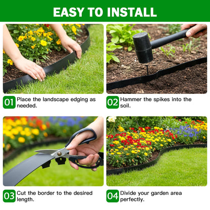 Tegarbed No Dig Landscape Edging Border 2-Inch x 40 FT, Heavy-Duty Plastic Garden Edging with 50 Spikes, Garden Edging for Flower Beds Pathway Paver Edging, Black