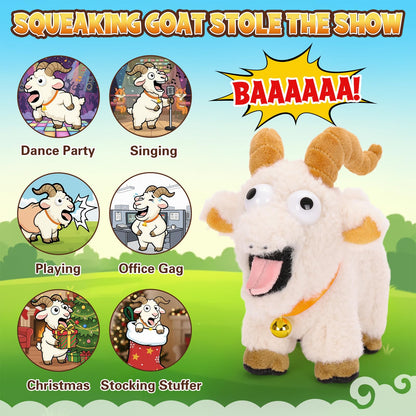 FunisFun Goat Plush with Bell, Goat Stuffed Animal with Funny Screams Sound, Gag Gift for Adults Friends and Coworkers Desk Toy