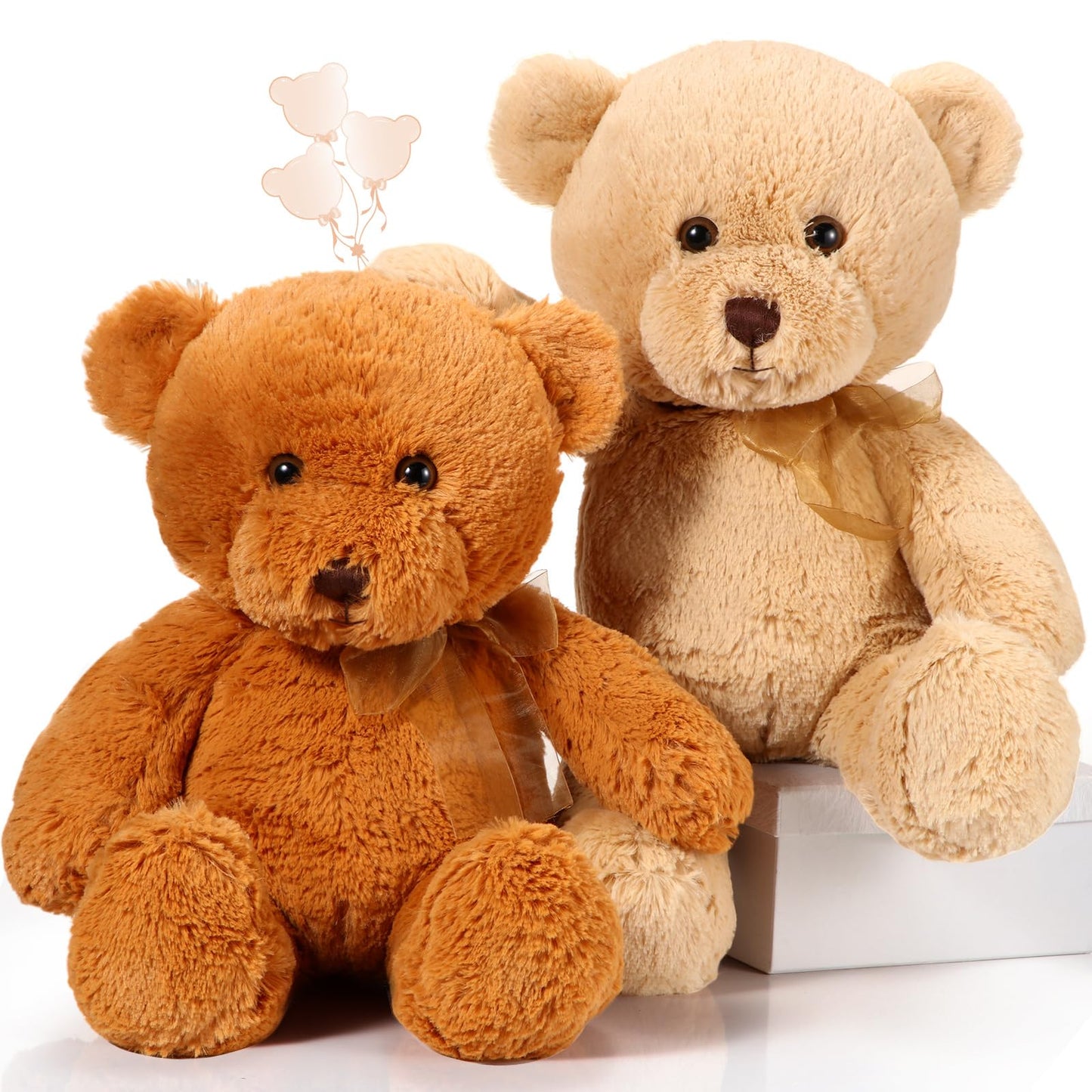 Wettarn 2 Pack Plush Teddy Bear Stuffed Animal 18 Inch Cuddly Stuffed Bears Plush with Bow for Kids Easter Birthday Children's Day Baby Shower Gifts Party Favor Decors(Light Brown, Dark Brown)