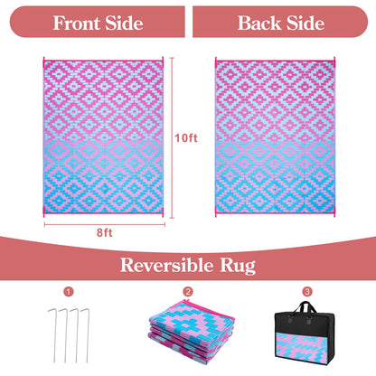Wonnitar 8x10 Outdoor Rug, Large Waterproof Reversible Plastic Straw Rug for Patios, Indoor/Outdoor Area Rug Lightweight Camping Rug for Outside RV Balcony Garden Deck, Blue/Purple