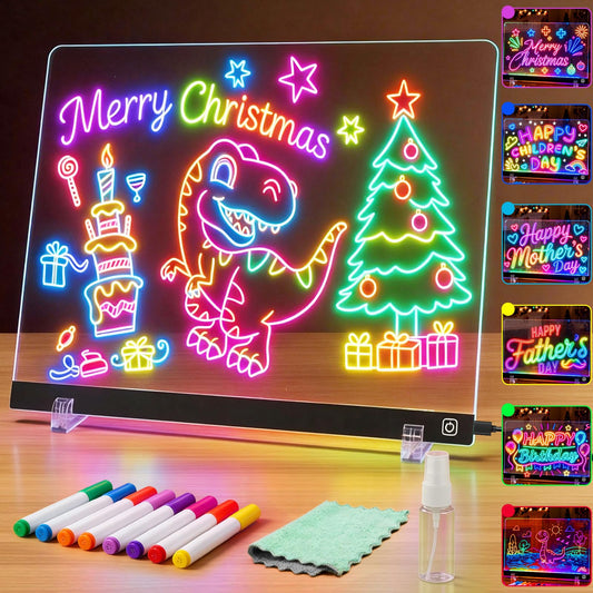 CUJGT Lumiboard LED Drawing Board for Kids - 13.7"×10" Light Up Drawing Board, 7 Colors 3 Modes Lite Brite, 12 Markers, LED Note Board with Colors, Gifts for Grandkids Teen Girl Gift