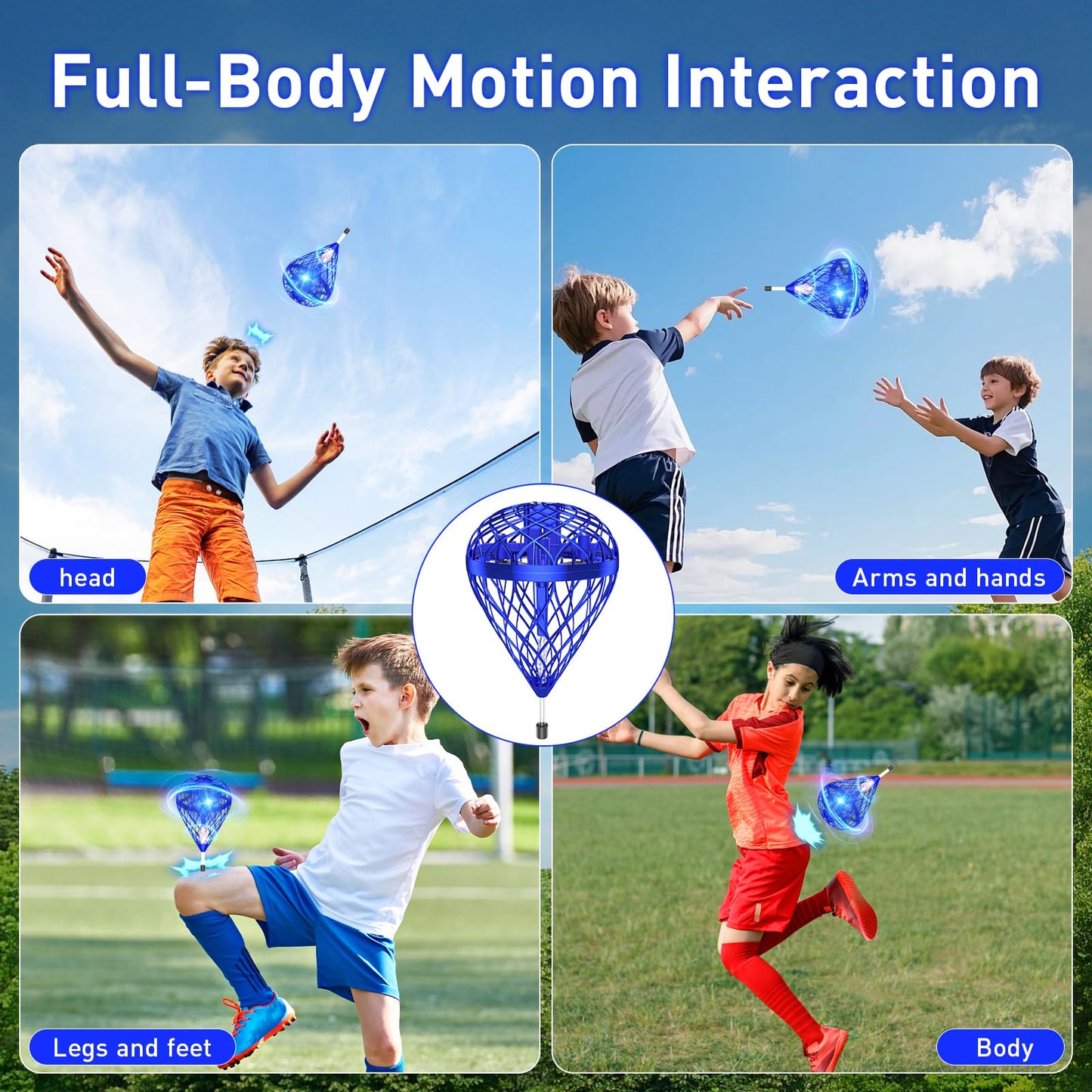 Flying Bouncing Ball Toys 2026 - Cosmic Galaxy Hove Orb Ball Hand Controlled Leap Drone with LED Lights, 3D Flips Cool Spinner Outdoor Indoor Toy Gifts for 6 7 8 9 10+ Year Old Boys Girls Teens (Blue)