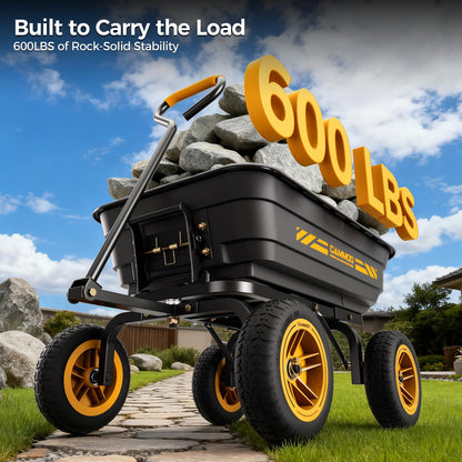CAMMOO 10-in NO-FLAT TIRES 600lb Heavy-Duty Garden Dump Cart 4 Cu.Ft. Utility Wagon with Quick-Release Dumping & Prime Grade 100% Virgin Polypropylene - Not Recycled Material for Landscaping Gardening