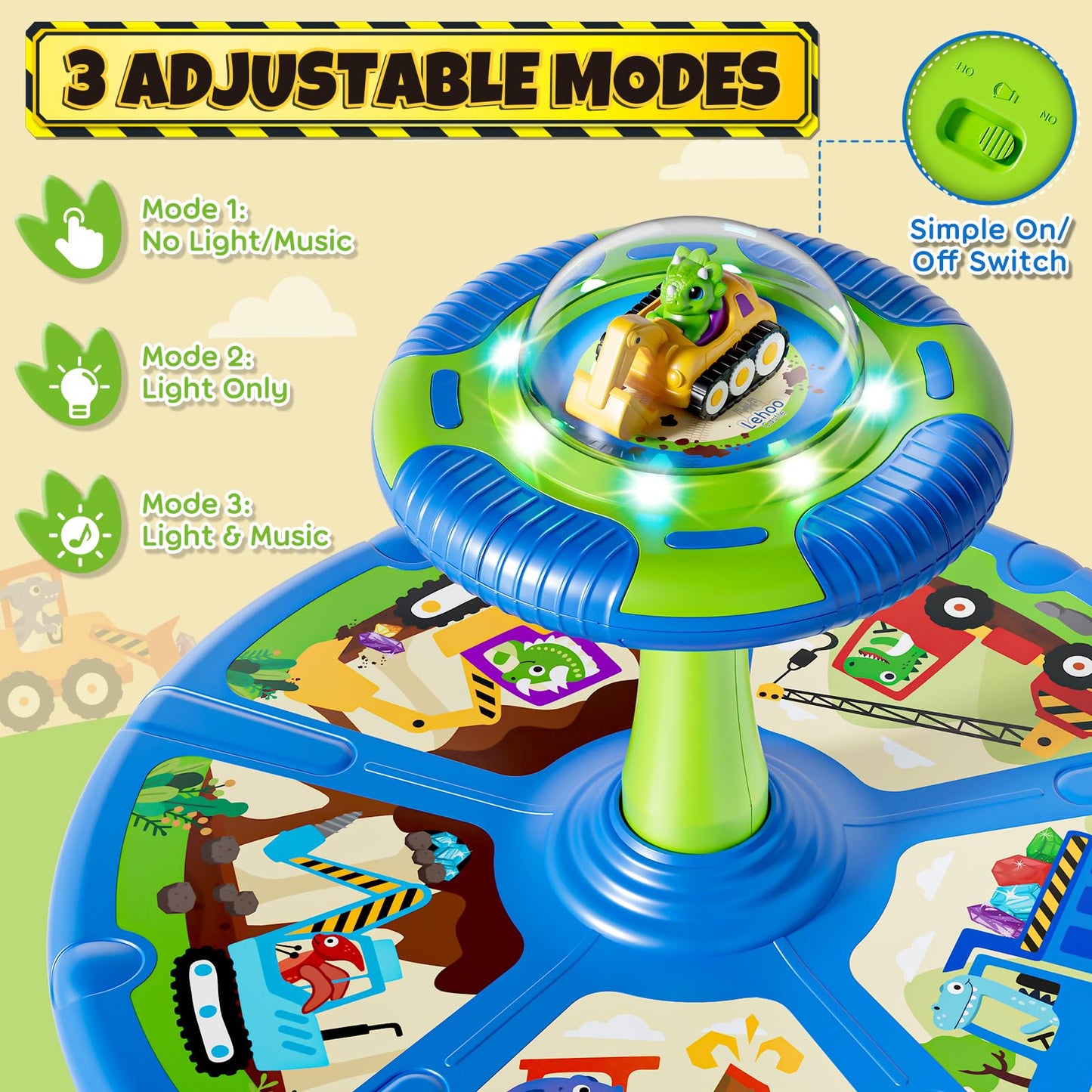 Lehoo Castle Dinosaur Sit and Spin Toys for Toddlers 1-3 Boys Birthday Gift, 360° Toddler Spinning Seat with Lights and Music, Sensory Toys for Boys Age 2-4