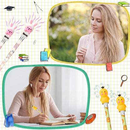 Ireer 60 Pcs Scented Pencils for Kids Animal Fruit Fun Smelly Pencils Bulk HB Graphite with 60 Pcs Cute Cartoon Toppers Gift for School Office Classroom Party Reward Supplies(Cute Style)