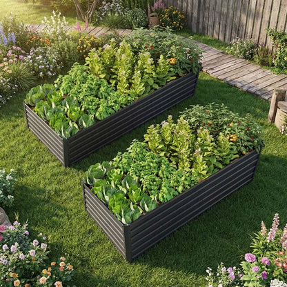 Ningering Metal Raised Garden Bed 8x4x2 FT, Outdoor 2 Pcs Galvanized Planter Boxes Set with 4 Reinforced Bars,Rectangle Vegetable & Flower Beds for Herbs, Fruits, Planting (8x4x2 FT)