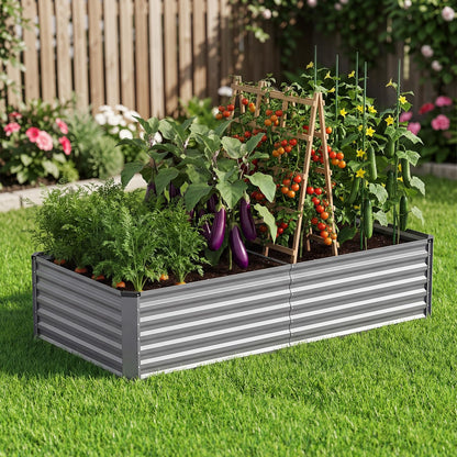 moosprr Galvanized Raised Garden Bed Outdoor, 8x4x2ft Large Raised Bed for Gardening, Metal Planter Box for Vegetables, Fruits, Flowers and Herb, Easy Assembly, Food Grade Materials, Silver